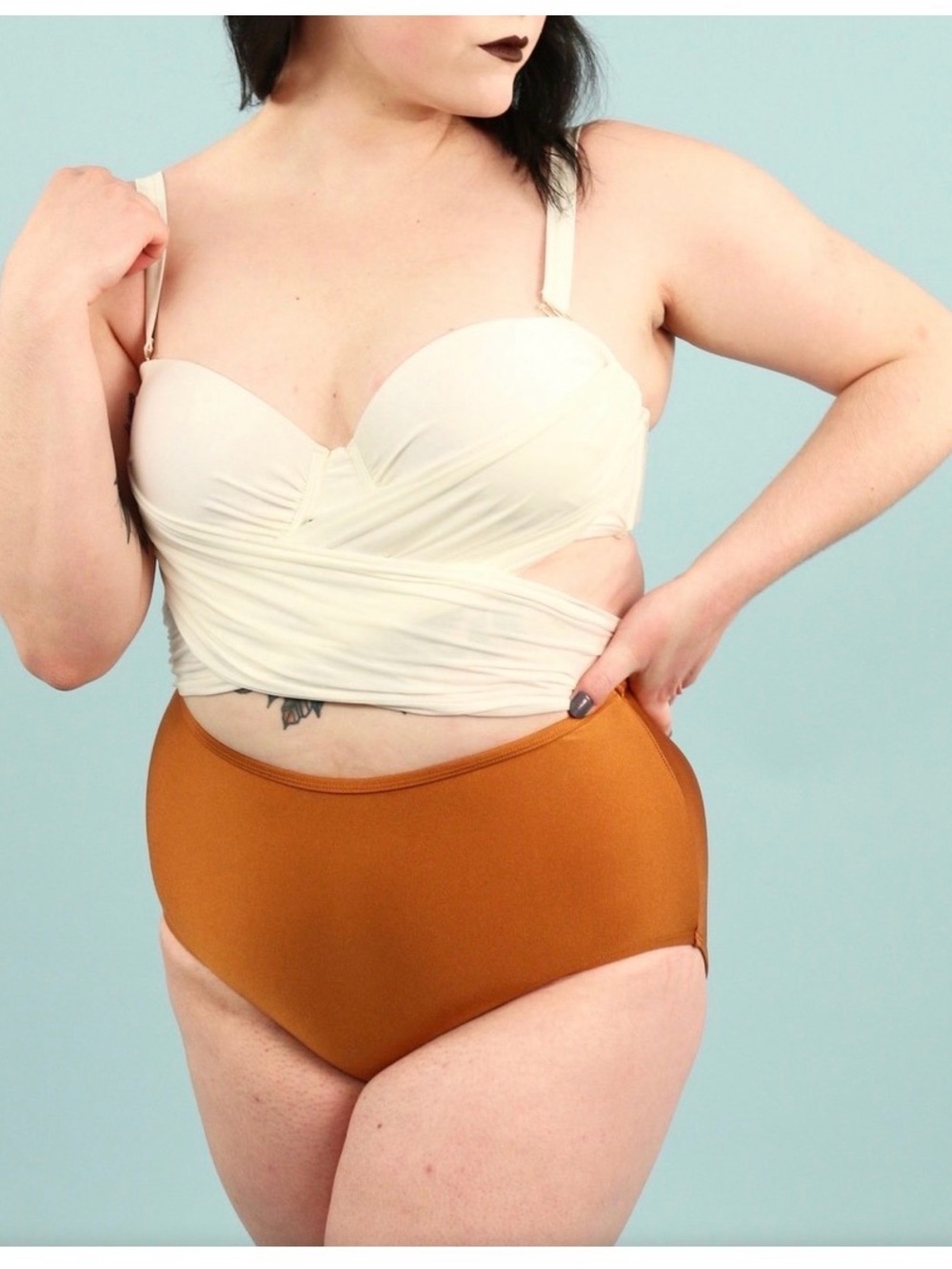 Gabi Fresh Two-Piece Bikini Set in Cream Top and Rust Bottom Size 18 D/DD